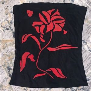 Vintage Black Red Rose Tube Top